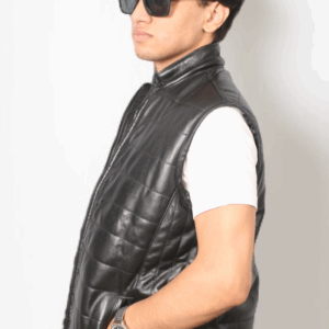 Ref : Gilet en cuir noir